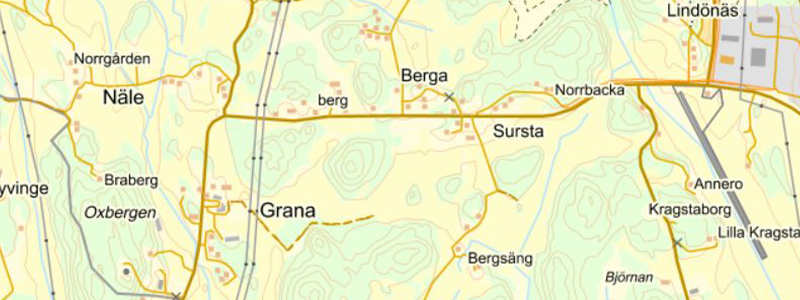 Kartbild över Grana och Sursta. 